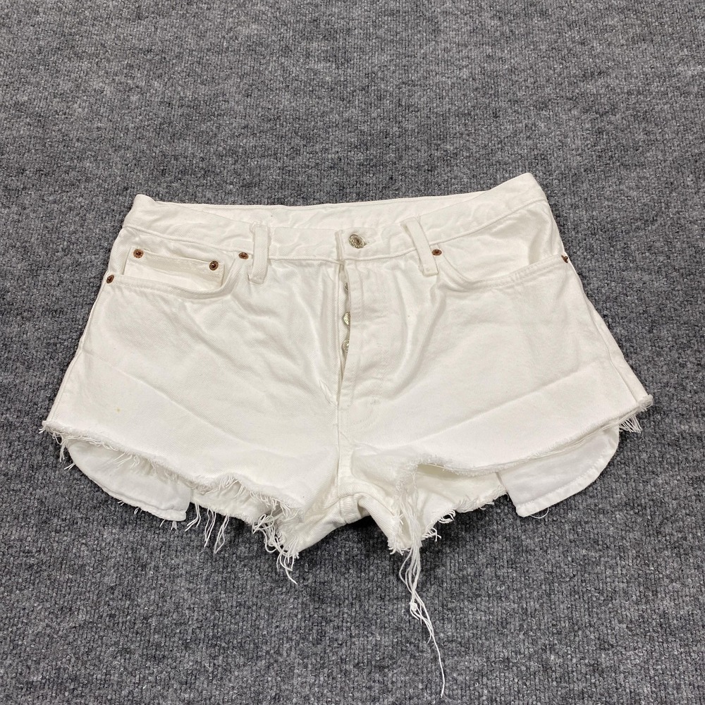 Levis 501 Cut Off Shorts Womens 34 White Jorts Distressed Daisy Duke Booty Biker
